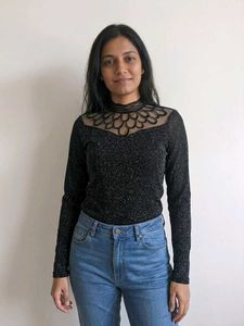 Sparkly Black Mock Neck Top Fixed Price