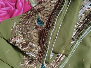 Olive Green Embroidered Saree