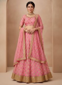 Stunning Pink & Gold Embroidered Lehenga