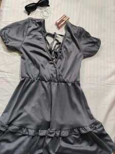 Chic Grey Ruffled Wrap Dress