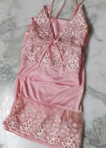 Lace Trimmed Pink Lingerie 2piece Set