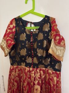 Traditional Indian Black & Red Brocade Anarkali Dr