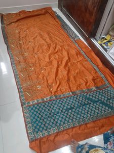 Brown,Blue Saree With Stitched Designer Blouse
