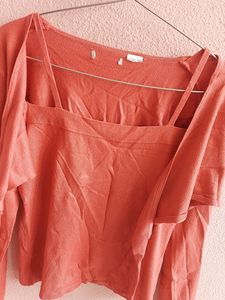 🔥Coral pink woolen knot top🔥