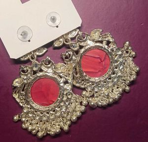 Exquisite Red &amp; Silver Jhumka Earrings with free s