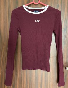 GAP Burgundy Ribbed Long Sleeve Top