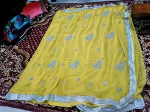 Elegant Yellow Embroidered Saree