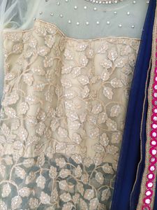 Indo western blue and beige color net with dupatta