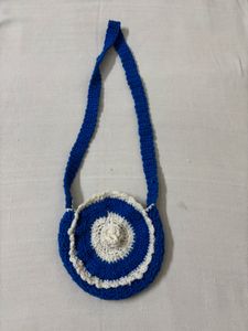 🆕Hand made Crocheted Sling Bag(White &amp; Blue)