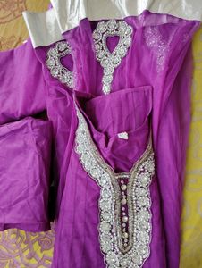 Beautiful Megenta Color Netted Anrkali Set