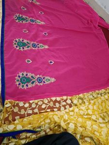 Elegant Yellow &amp; Pink Net Saree with blouse