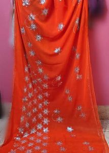 Vibrant Orange Embroidered Saree with blouse seque