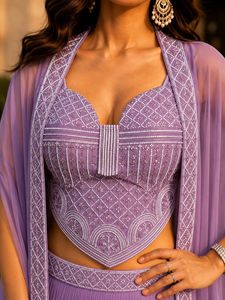 Lavender Lehenga Choli with Cape