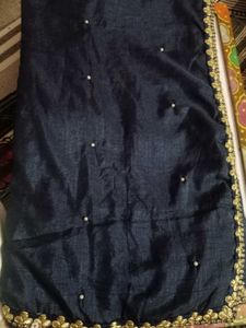 Elegant Navy Blue Saree with Gold Border
