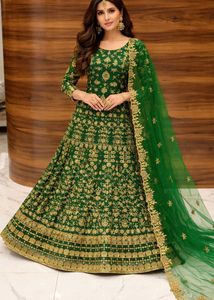 Elegant Green Embroidered anarkali 3pc set