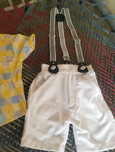 Cute Boys Yellow Plaid Shirt &amp; White Shorts Set