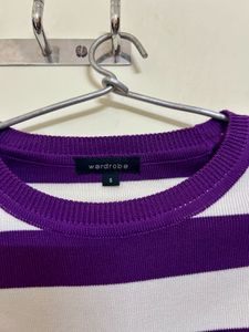 Purple &amp; White Striped Sweater top