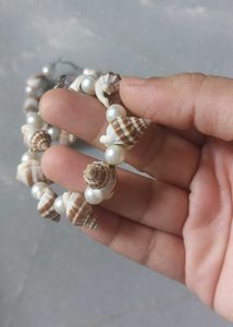 Seashell &amp; Pearl Hoop Earrings