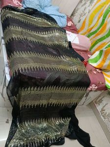 Stunning Black & Gold Sequin Saree for Wedding Wea