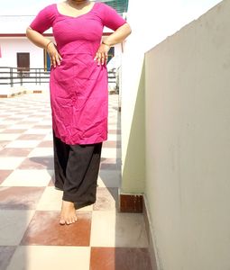 A Line Women Kurti Pink Color