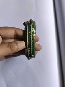 Boho Green Floral Bangle with Bells