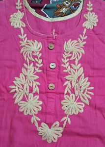 Embroidered Pink Kurta with Beige Bottoms
