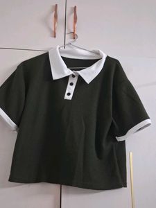 Dark Green Collared Crop Top
