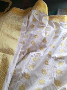 Elegant White & Gold Saree
