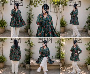 Floral Print Kurta with Bell Sleeves-All size