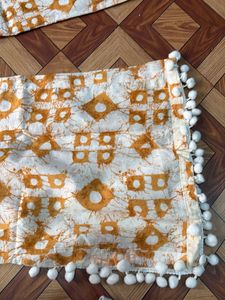 Orange Tie-Dye Kurta Set with Pom-Pom Trim
