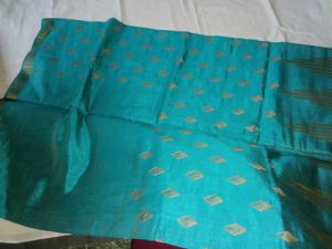 Beautiful Teal &amp; Gold Striped Saree