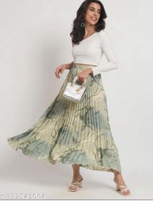 Printed Pleated Maxi Skirt