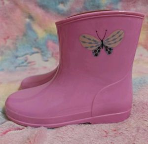 Pink Butterfly Rain Boots