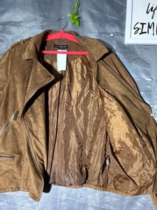 Brown Faux Suede Moto Jacket