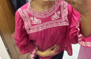 Boho Pink Embroidered Blouse