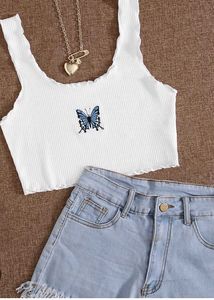 Shein Ofwhite Butterfly Embroidered Tank Top