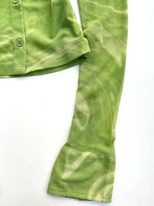 Green Patterned Long Sleeve Top