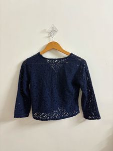 Navy Lace Zip-Up Jacket
