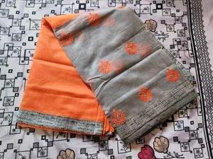 Beautiful Supernet Orange & Grey Saree🧡🩶