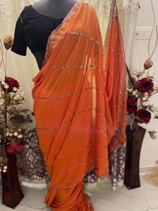Elegant Orange Saree without blouse