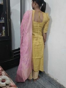 Yellow Kurta with Pink Dupatta