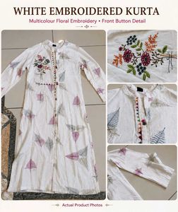 White Embroidered Kurta with Floral Print