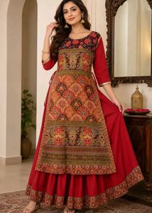 Beautiful Red Kurta Set with Intricate Prints