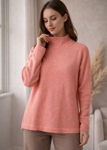 Elegant Peach Knit Turtleneck Sweater