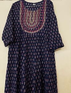 Navy Blue Printed Kurta