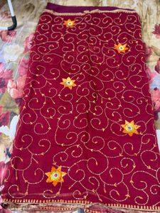 Maroon Embroidered Saree