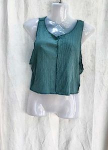Teal Ribbed Cropped Tank Top
