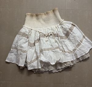 Imported Two Layered White Smocked Waist Mini Skir