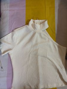 Cream Textured One-Shoulder Top