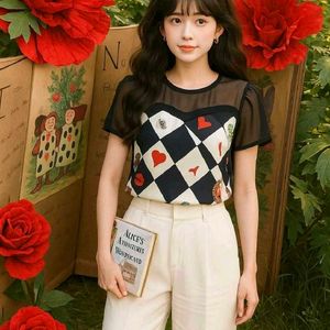 Stylish Checkerboard Embellished Top